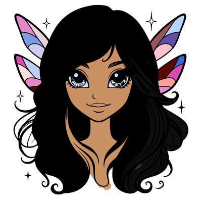realistic fairy with glowing eyes and hair