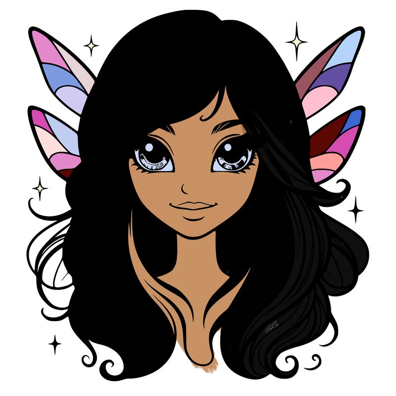 realistic fairy with glowing eyes and hair