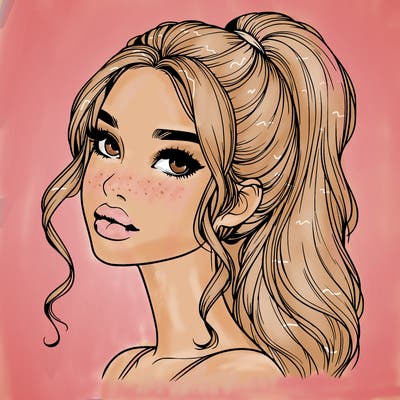 realistic girl with a ponytail on her hair and lips