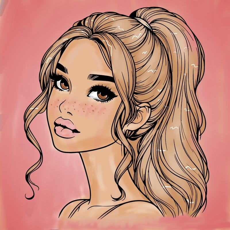 realistic girl with a ponytail on her hair and lips