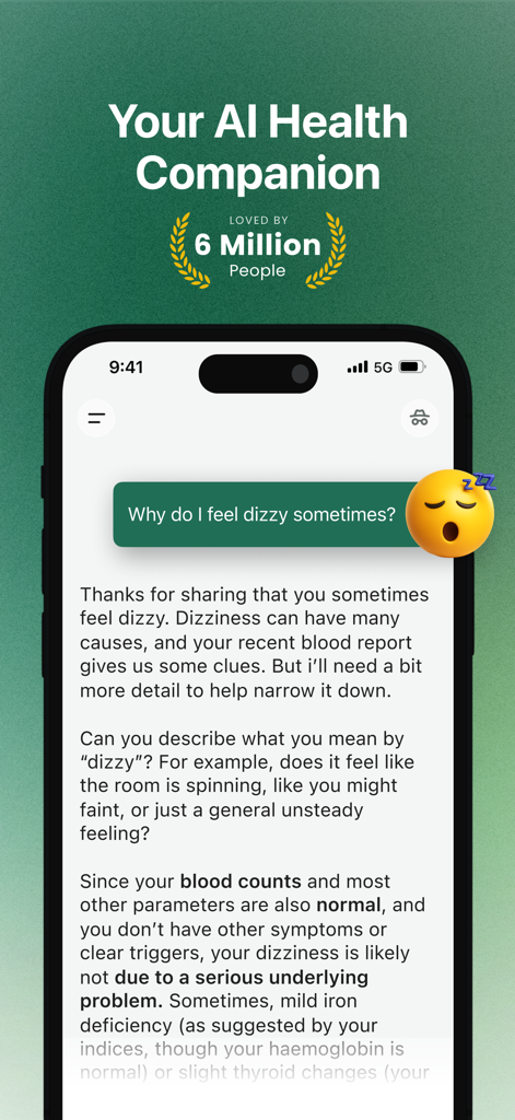 August, Your 24/7 Health AI - Screenshot of August AI health companion app showing a chat conversation about wellness and personalized health insights