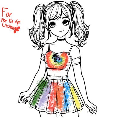 realistic girl in a skirt crop top and pigtails