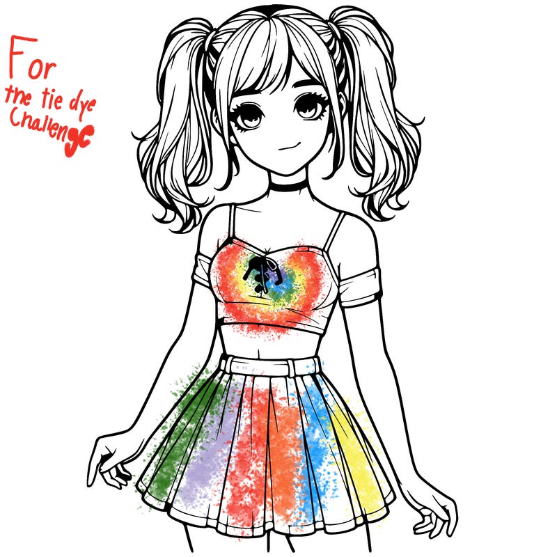 realistic girl in a skirt crop top and pigtails