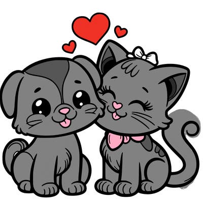 cat with a dog and in love