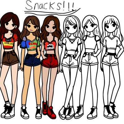 a group of girls wearing crop tops and shorts