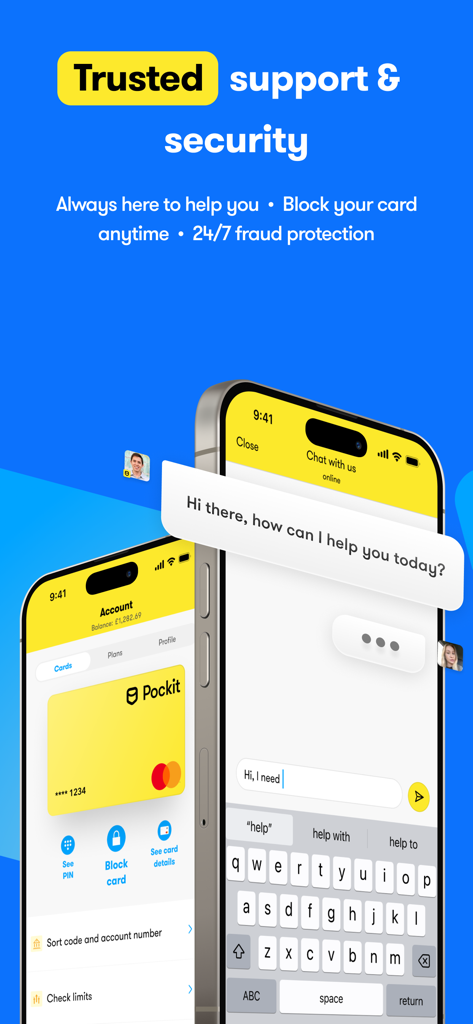 Pockit app chat support and card security features