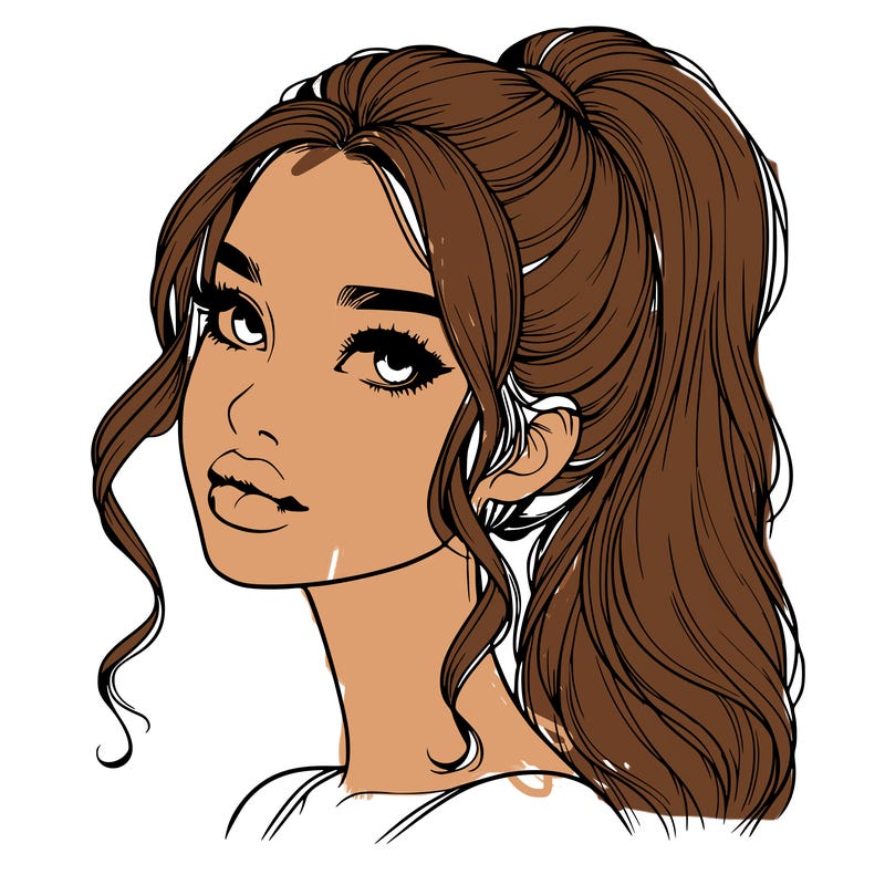 realistic girl with a ponytail on her hair and lips