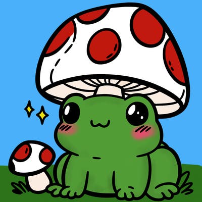 a cute frog with a mushroom hat