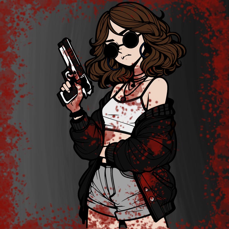 stylish teenage girl with gun