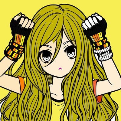 long haired girl with fingerless gloves