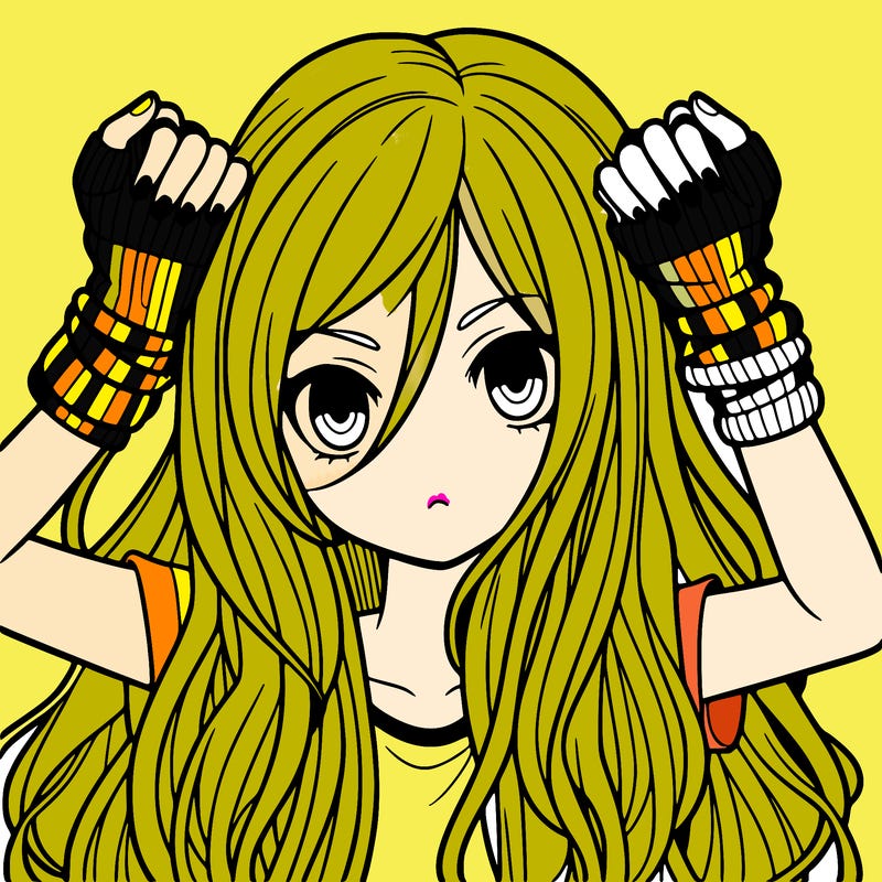 long haired girl with fingerless gloves