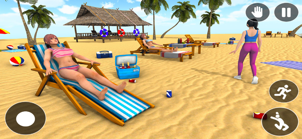 Grand Beach Club Simulator 3D - Characters sunbathing and walking on a tropical beach in Grand Beach Club Simulator 3D