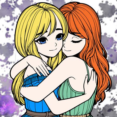 realistic girls hugging