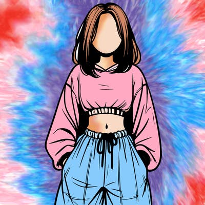 realistic girl faceless with baggy pants and a crop top