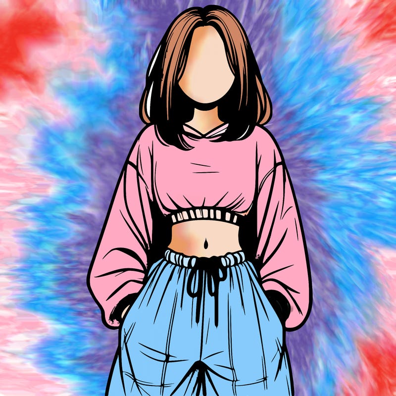 realistic girl faceless with baggy pants and a crop top