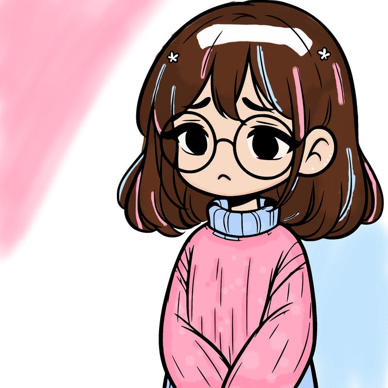 sad girl with glasses in a sweater
