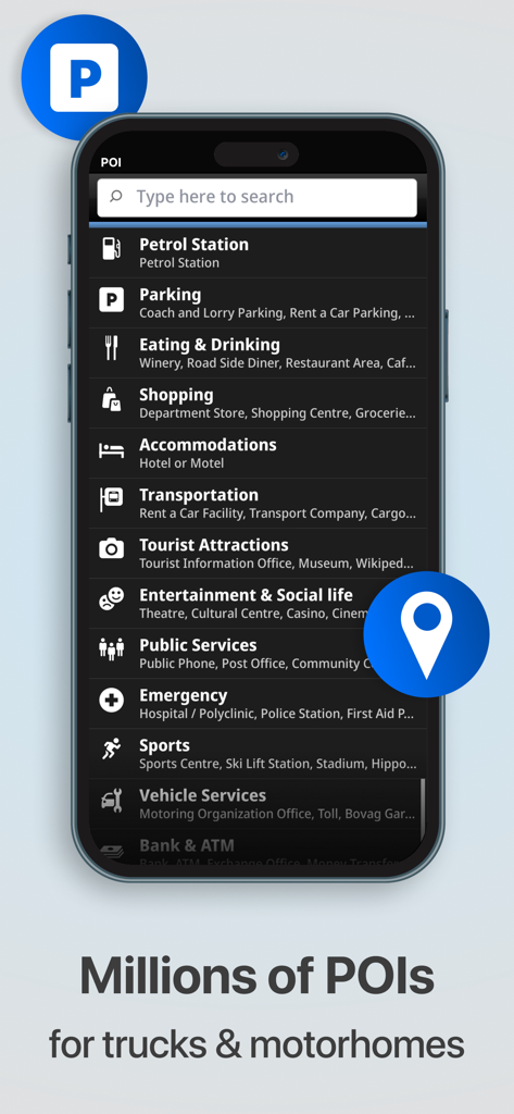 Sygic Truck & RV Navigation - Sygic Truck und RV Navigation App zeigt Millionen von Points of Interest für Berufskraftfahrer an