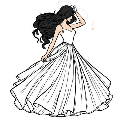 realistic woman with dress flowing in the wind