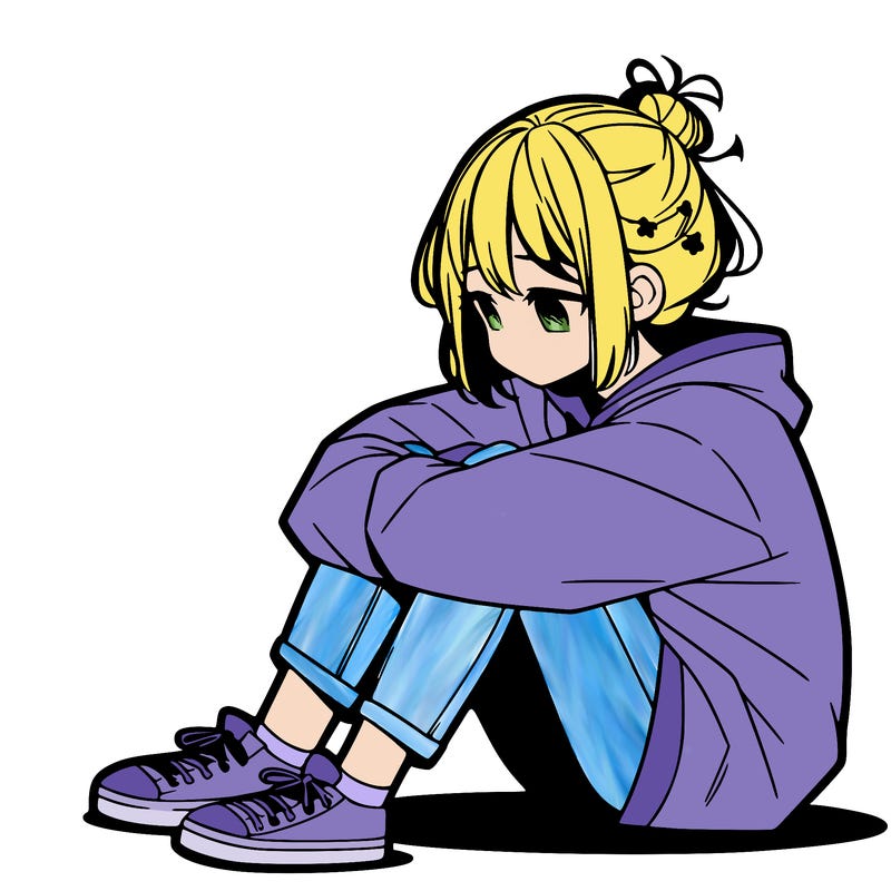 sad anime girl sitting alone