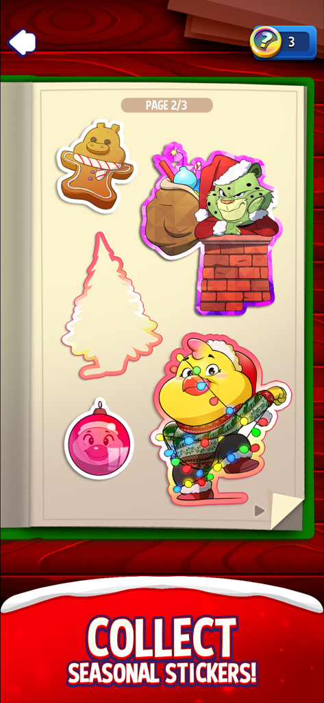 Match Masters seasonal sticker album with Christmas themed characters and collectibles