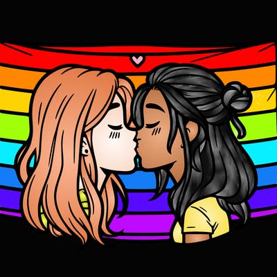 pride flag with two girls kissing