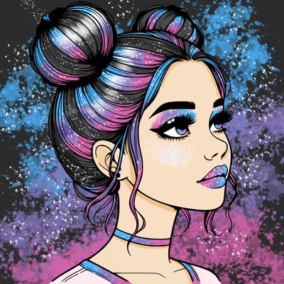 realistic girl with buns on the top of her head