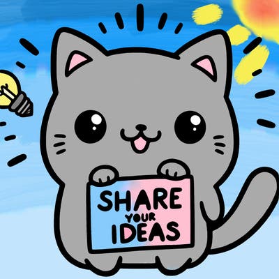 a cute cat saying share your ideas