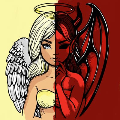 realistic angel half demon