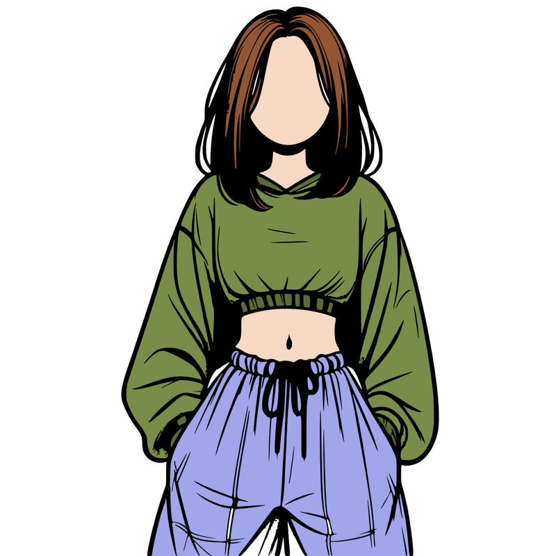 realistic girl faceless with baggy pants and a crop top