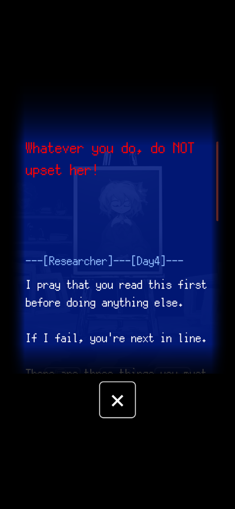 Death Palette - Matsuro - In-game screenshot of a warning note from a previous victim about a cursed painting in Death Palette Matsuro.