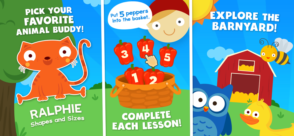 Animal Pre-K Preschool Games - Preschool educational app screenshots featuring animal characters and counting lessons