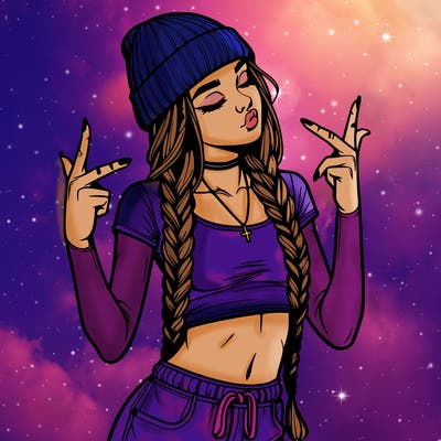 realistic teenage girl with braids and a beanie and crop top doing 🫶🏼