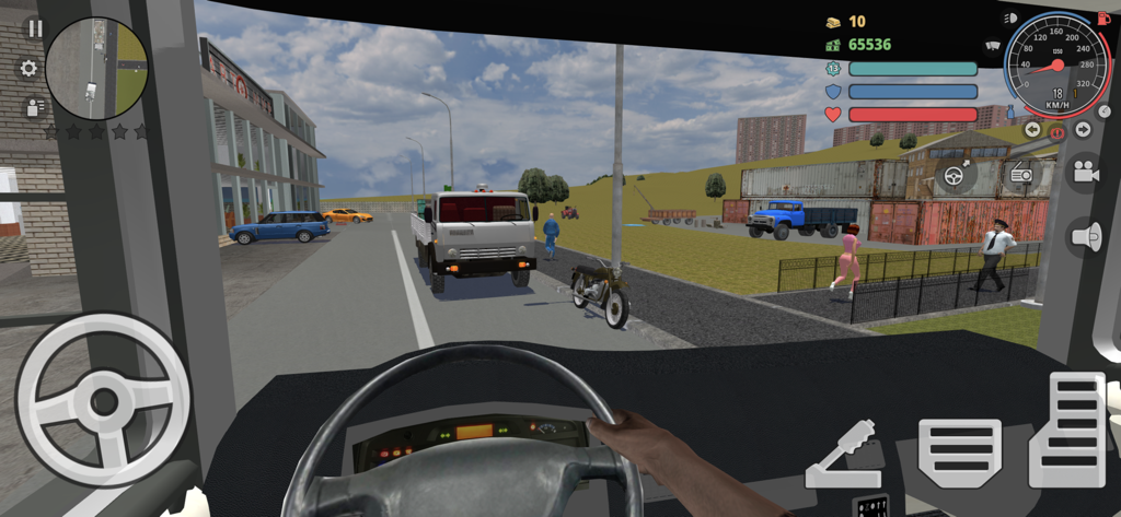 Criminal Russia 3D. Boris - Fahrperspektive aus der Egoperspektive im Inneren eines Lastwagens im Spiel Criminal Russia 3D Boris.