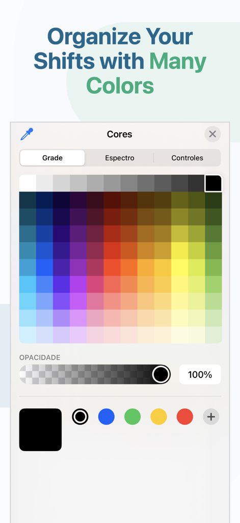 Una pantalla de selector de colores en la aplicación Little Shift que permite a los trabajadores de la salud organizar sus turnos con diferentes colores