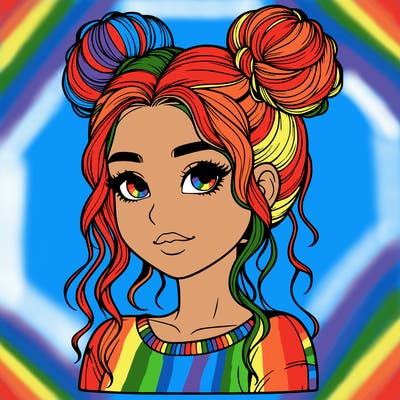 realistic girl with two buns in her hair