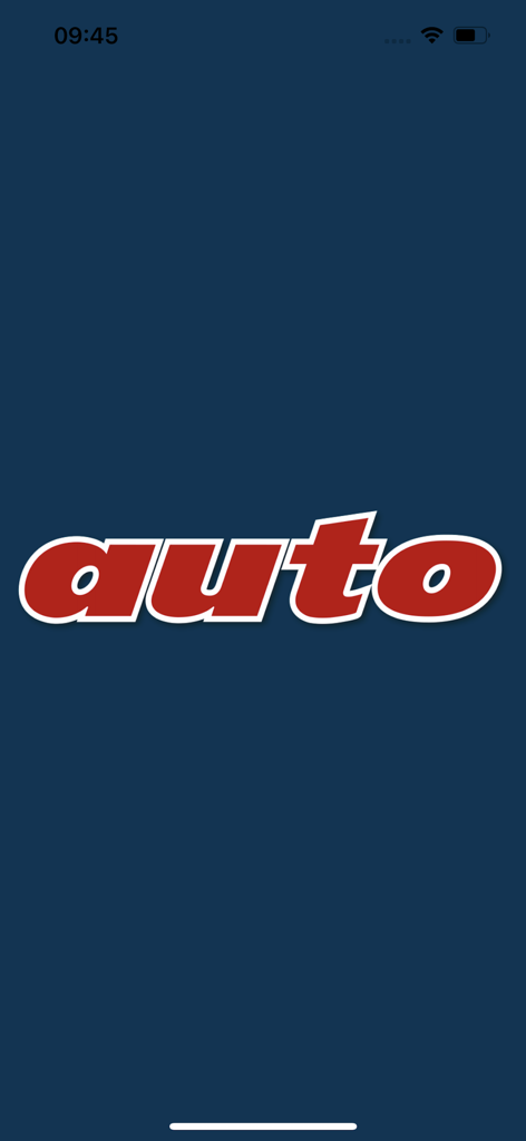 Splash screen of the Auto HD app showing the red stylized logo on a dark blue background