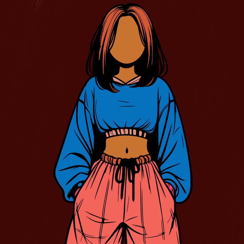 realistic girl faceless with baggy pants and a crop top