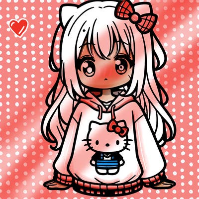 cute anime girl wearing a kuromi from hello kitty sweatshirt