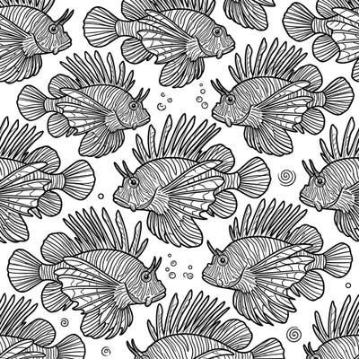 Explore the mesmerizing beauty of the ocean with this intricate lionfish seamless pattern. This unique design offers endless coloring possibilities, perfect for relaxation and creative expression.