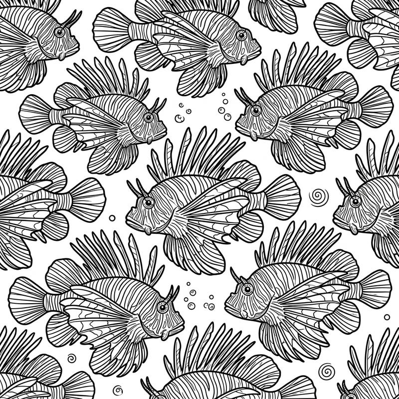 Explore the mesmerizing beauty of the ocean with this intricate lionfish seamless pattern. This unique design offers endless coloring possibilities, perfect for relaxation and creative expression.