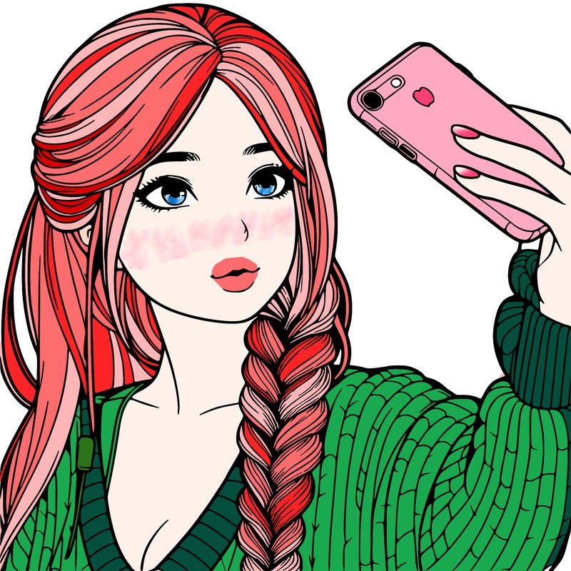 realistic girl, taking a selfie