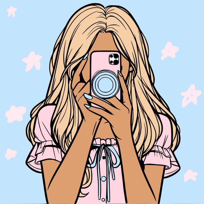 a realistic girl holding her phone taking pictures
