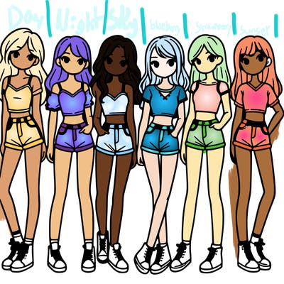 a group of girls wearing crop tops and shorts