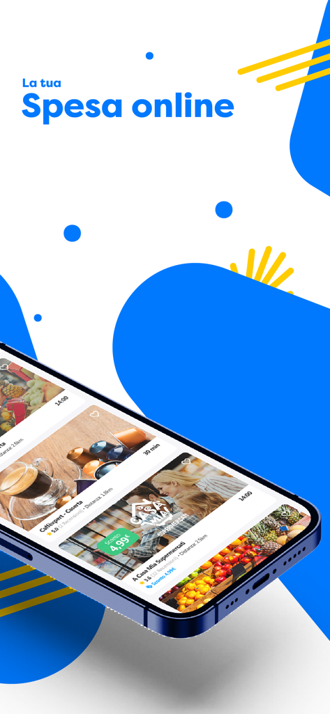 Alfonsino - Ordina & Prenota - Alfonsino app interface showing local online grocery and supermarket shopping options