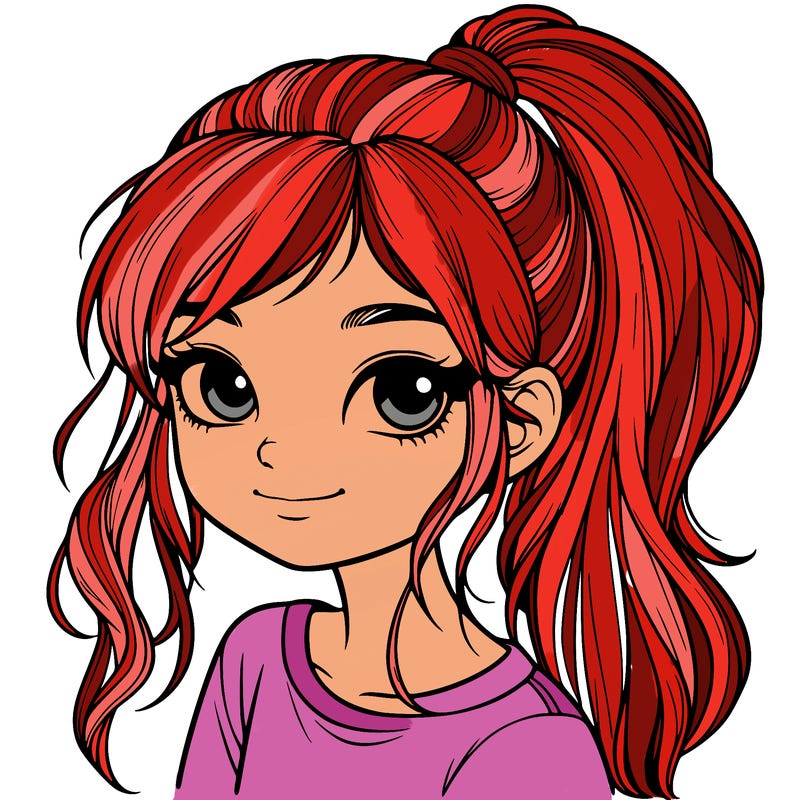 realistic girl with ponytail