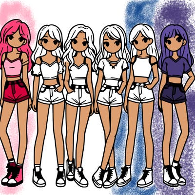 a group of girls wearing crop tops and shorts