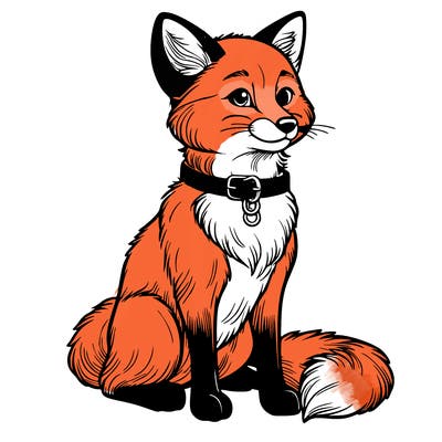 fox sitting with a collar on realistic