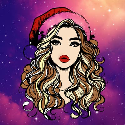 realistic christmas girl with wavy hair and lips