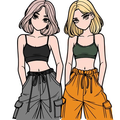 two girls with crop top with baggy pants