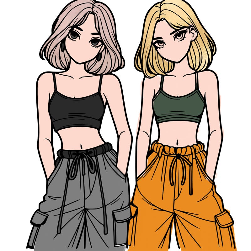 two girls with crop top with baggy pants